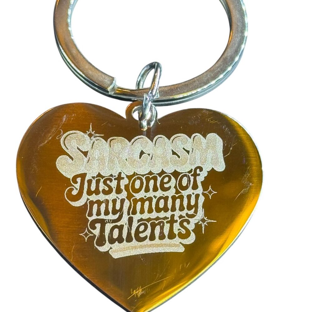 Funny Sarcastic Heart Keychain, Metal Engraved Design, Silver Stainless Steel2*1